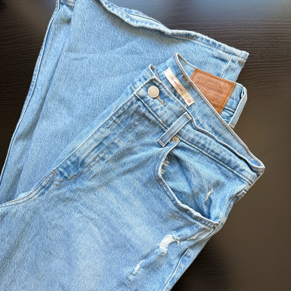 Levi’s 70s High Flare Jeans Light Wash Distressed Sz 31 - Picture 7 of 7